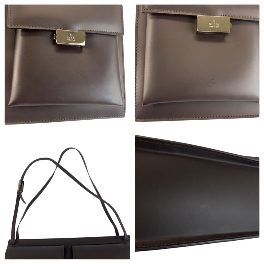 25250
GUCCI グッチ ダブルポケット ブラウン レザー 001 3175 ショルダーバッグ レディース AB30