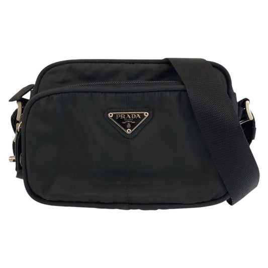 25253
PRADA プラダ テスート 三角ロゴプレート ブラック 黒 シルバー金具 ナイロン ショルダーバッグ ポシェット レディース AB35