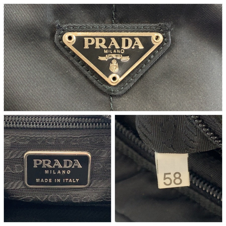 25253
PRADA プラダ テスート 三角ロゴプレート ブラック 黒 シルバー金具 ナイロン ショルダーバッグ ポシェット レディース AB35