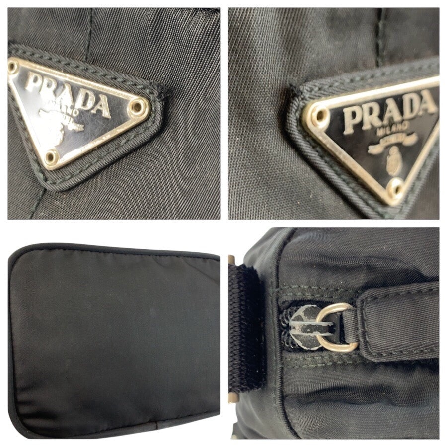 25253
PRADA プラダ テスート 三角ロゴプレート ブラック 黒 シルバー金具 ナイロン ショルダーバッグ ポシェット レディース AB35