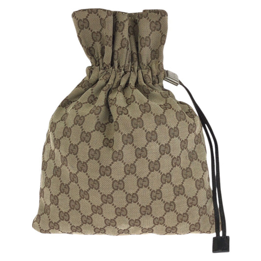 25255
GUCCI グッチ ドローストリング ベージュ ブラウン シルバー金具 GGキャンバス / レザー 004 1137 ポーチ 小物入れ 男女兼用 レディース AB14