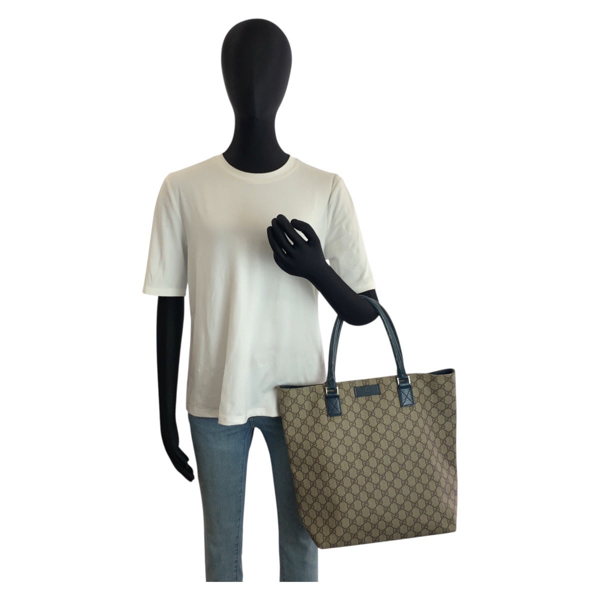 25257
GUCCI グッチ ベージュ グリーン GGスプリームキャンバス / レザー 131220 トートバッグ ハンドバッグ レディース AB28