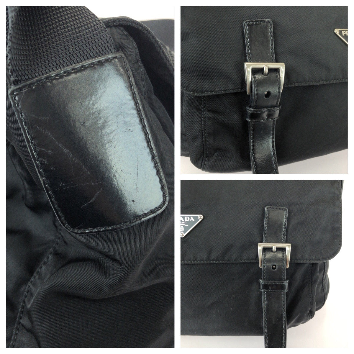 25261
PRADA プラダ テスート 三角ロゴプレート ブラック 黒 シルバー金具 ナイロン / レザー ショルダーバッグ メッセンジャーバッグ レディース ABP42