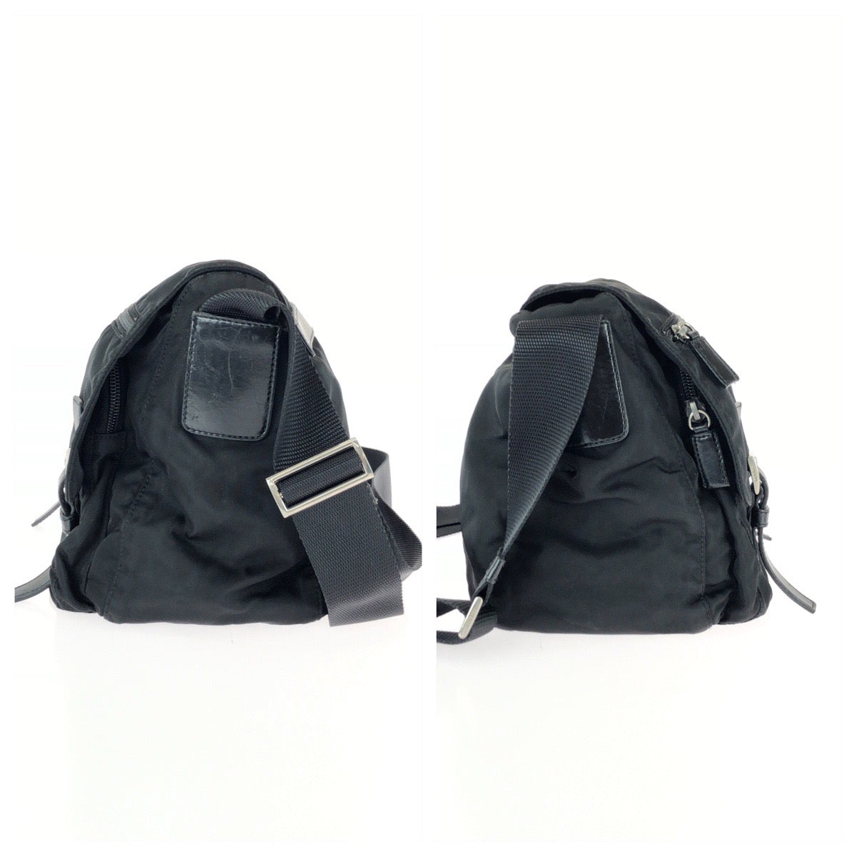 25261
PRADA プラダ テスート 三角ロゴプレート ブラック 黒 シルバー金具 ナイロン / レザー ショルダーバッグ メッセンジャーバッグ レディース ABP42