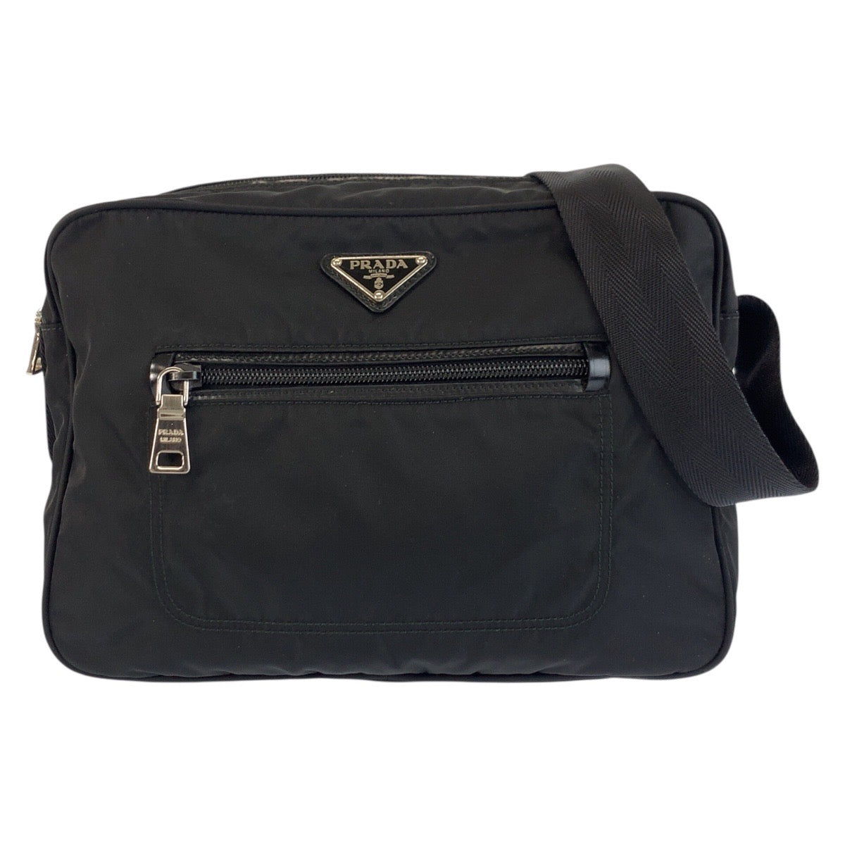 25266
PRADA プラダ テスート 三角ロゴプレート ブラック 黒 シルバー金具 ナイロン ショルダーバッグ ポシェット レディース ABP42