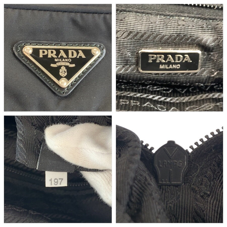 25266
PRADA プラダ テスート 三角ロゴプレート ブラック 黒 シルバー金具 ナイロン ショルダーバッグ ポシェット レディース ABP42