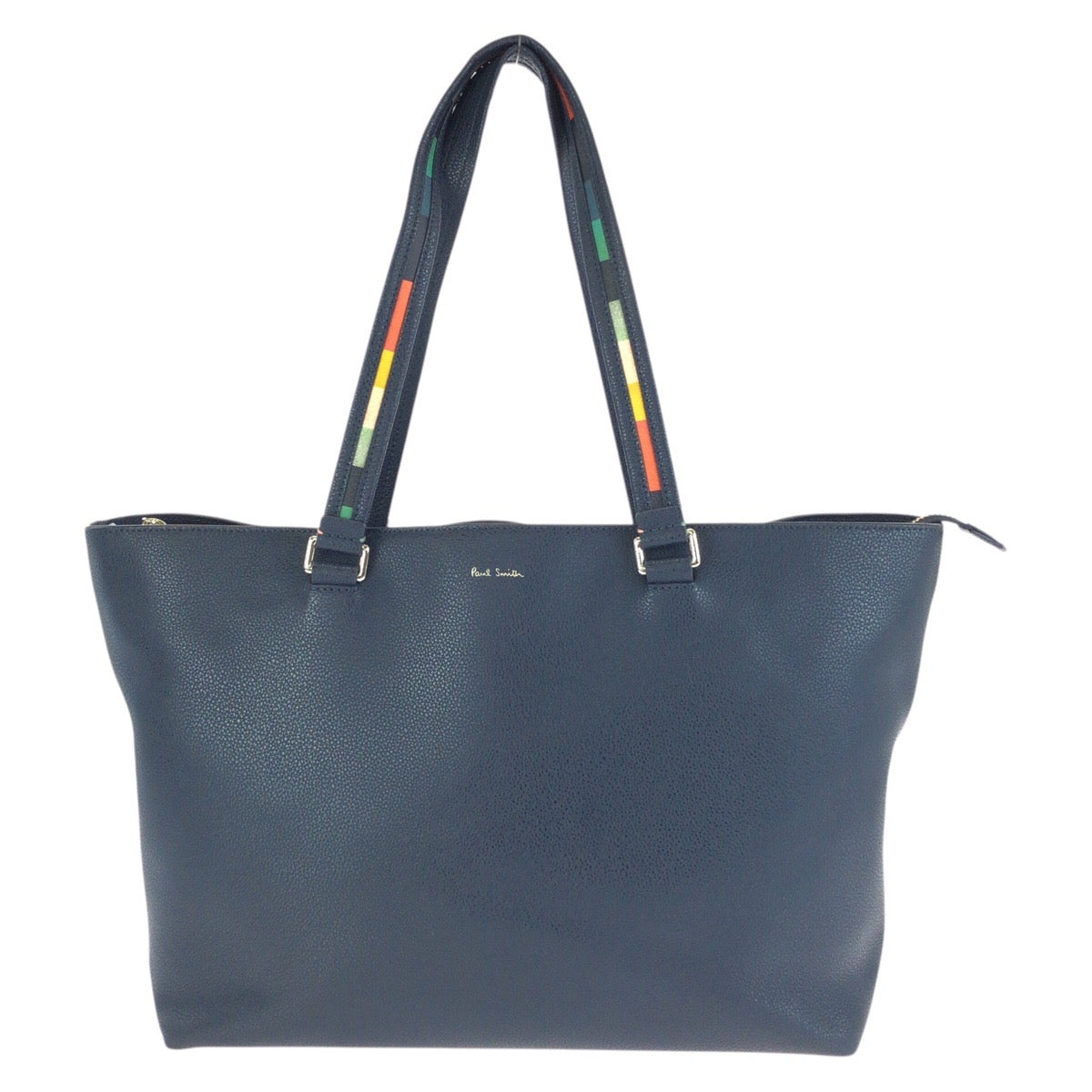 25268
Paul Smith ポール スミス アーティストストライプ ネイビー シルバー金具 レザー トートバッグ ショルダーバッグ メンズ A14