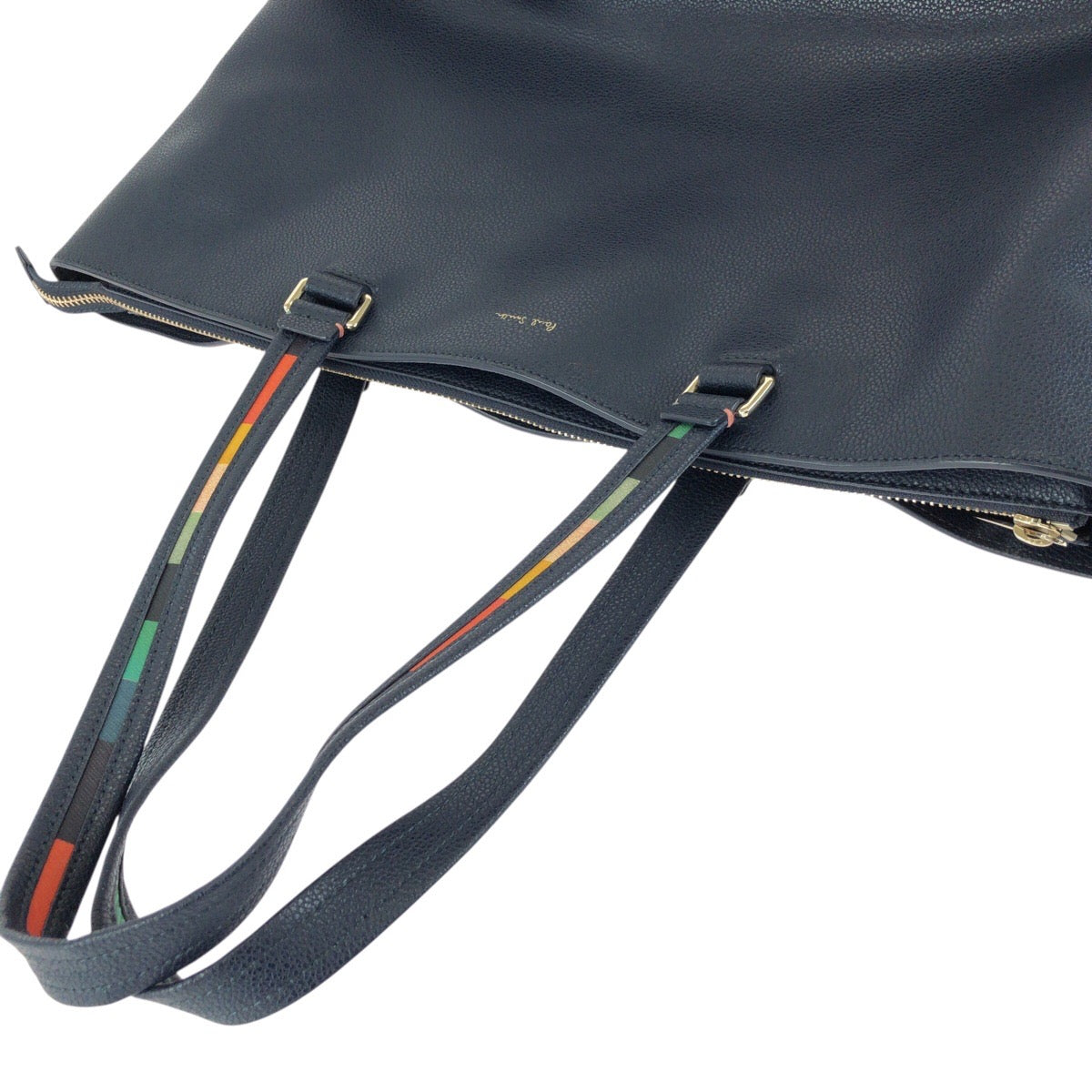 25268
Paul Smith ポール スミス アーティストストライプ ネイビー シルバー金具 レザー トートバッグ ショルダーバッグ メンズ A14