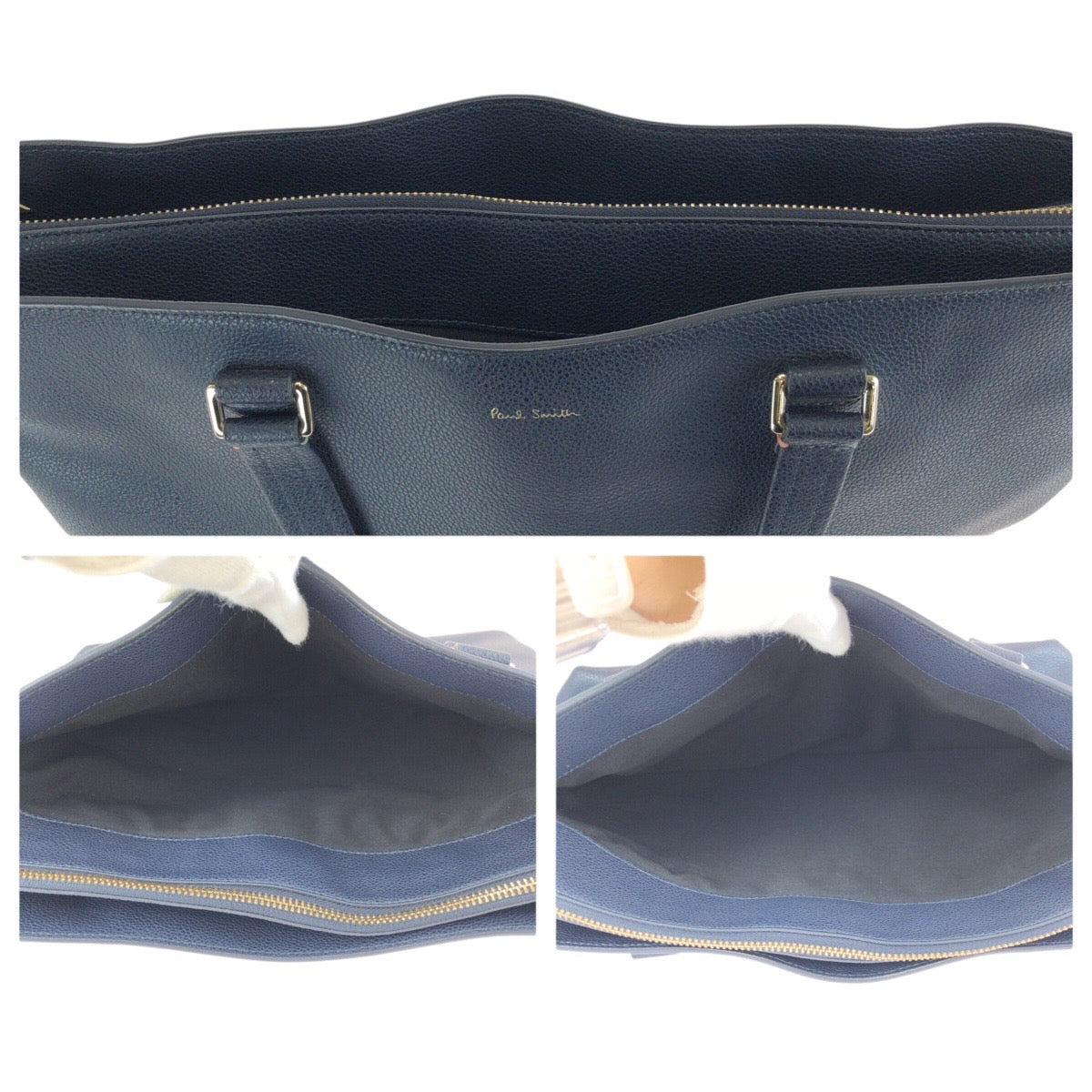 25268
Paul Smith ポール スミス アーティストストライプ ネイビー シルバー金具 レザー トートバッグ ショルダーバッグ メンズ A14