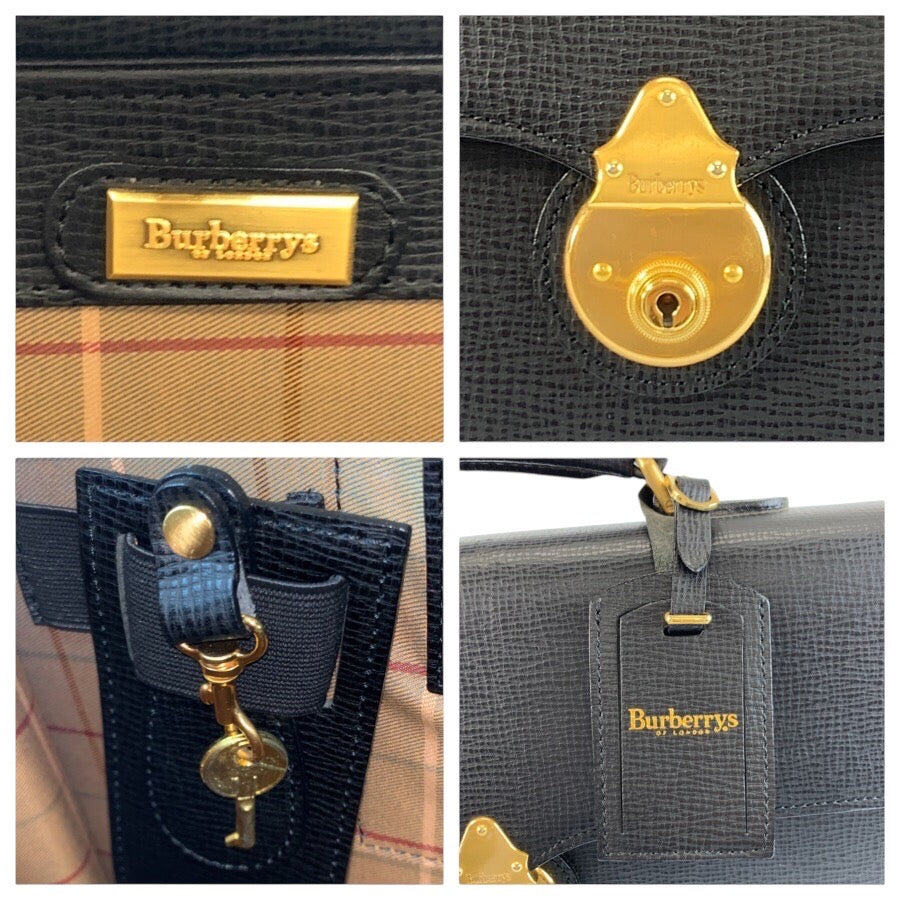 25269
Burberrys バーバリーズ ヴィンテージ 中チェック柄 ブラック 黒 ゴールド金具 レザー ビジネスバッグ ブリーフケース メンズ A42