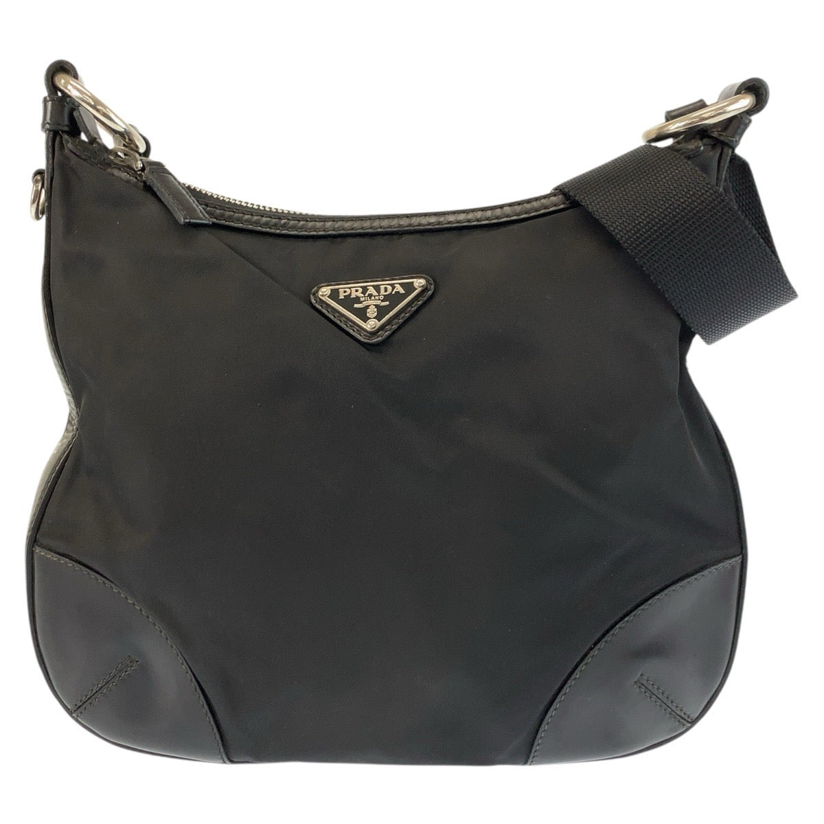 25271
PRADA プラダ テスート 三角ロゴプレート ブラック 黒 シルバー金具 ナイロン / レザー ショルダーバッグ ポシェット レディース AB28