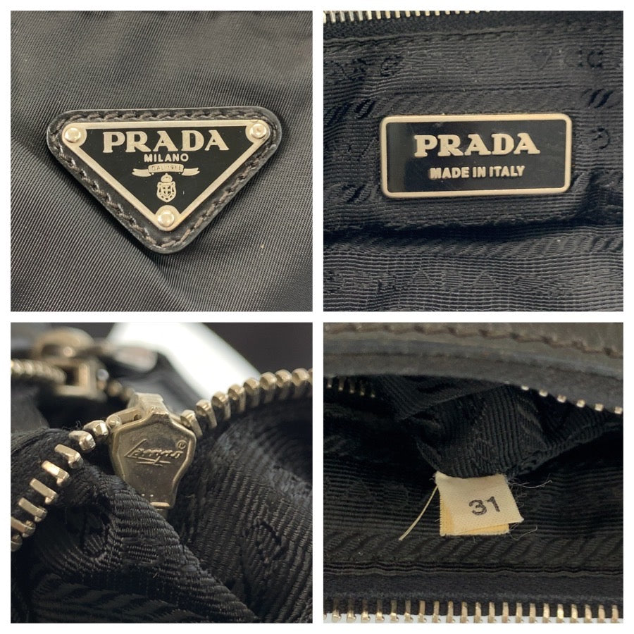 25271
PRADA プラダ テスート 三角ロゴプレート ブラック 黒 シルバー金具 ナイロン / レザー ショルダーバッグ ポシェット レディース AB28