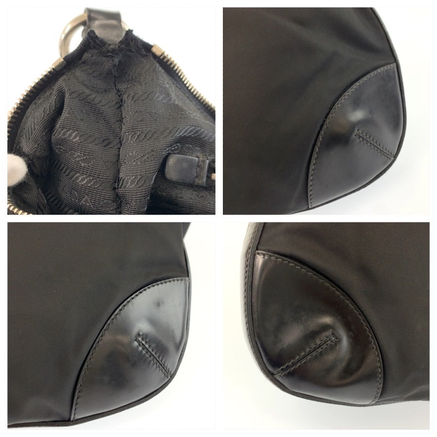 25271
PRADA プラダ テスート 三角ロゴプレート ブラック 黒 シルバー金具 ナイロン / レザー ショルダーバッグ ポシェット レディース AB28