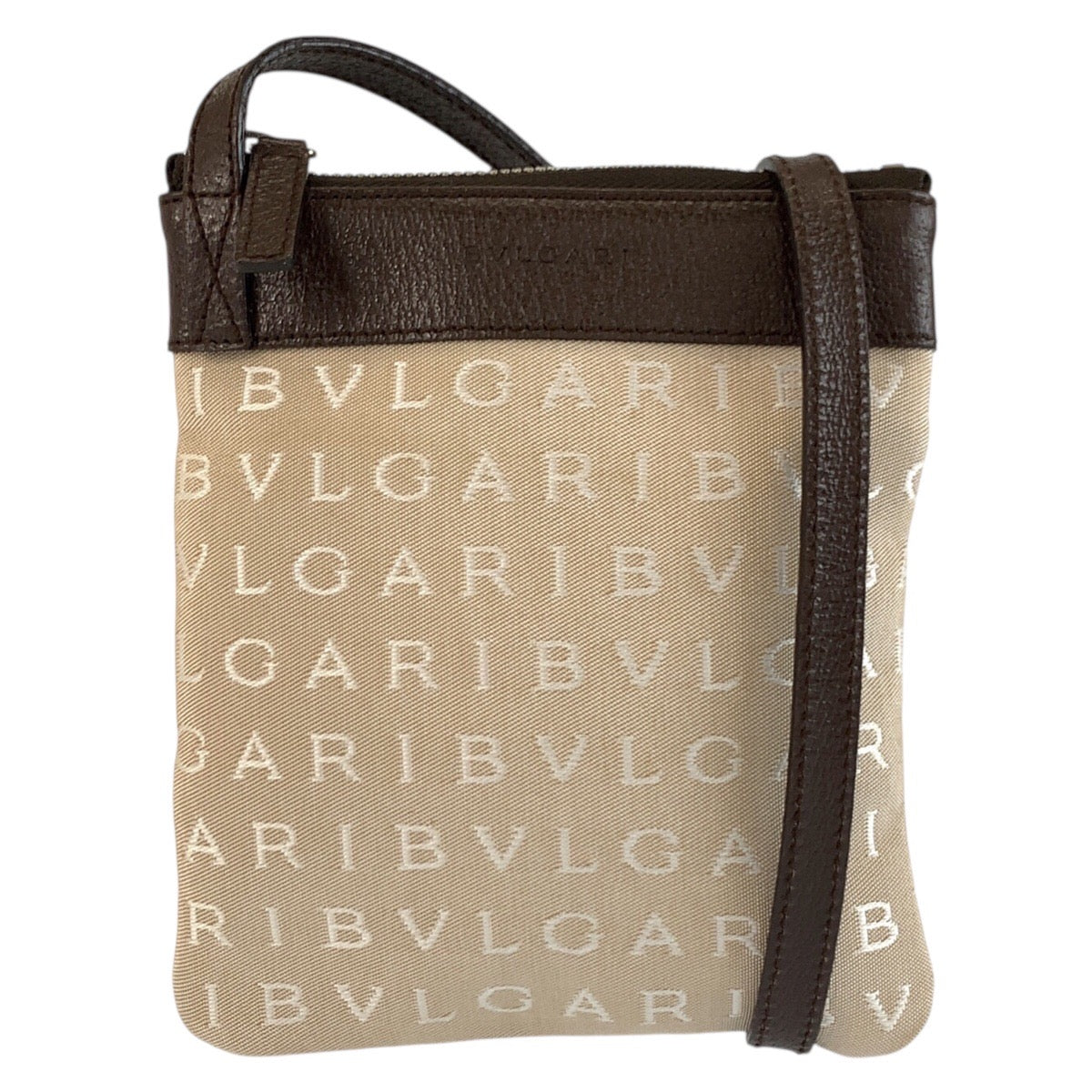 25272
BVLGARI ブルガリ ロゴマニア ベージュ ブラウンシルバー金具 キャンバス / レザー ショルダーバッグ ポシェット レディース A21