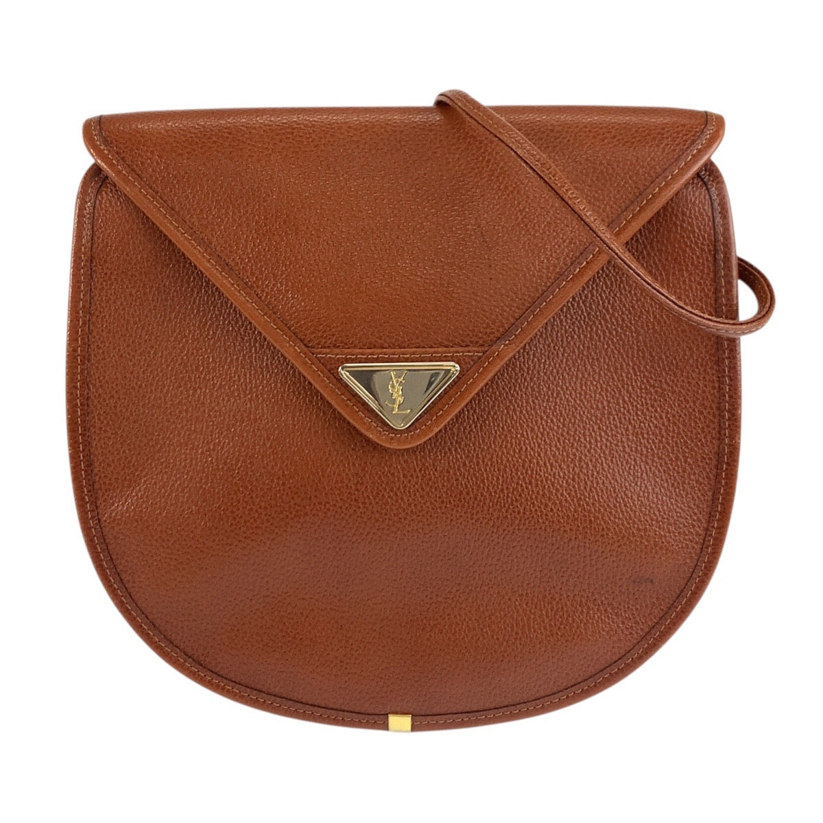 25273
YVES SAINT LAURENT イヴ サンローラン ヴィンテージ YSL ブラウン ゴールド金具 レザー ショルダーバッグ ポシェット レディース AB35