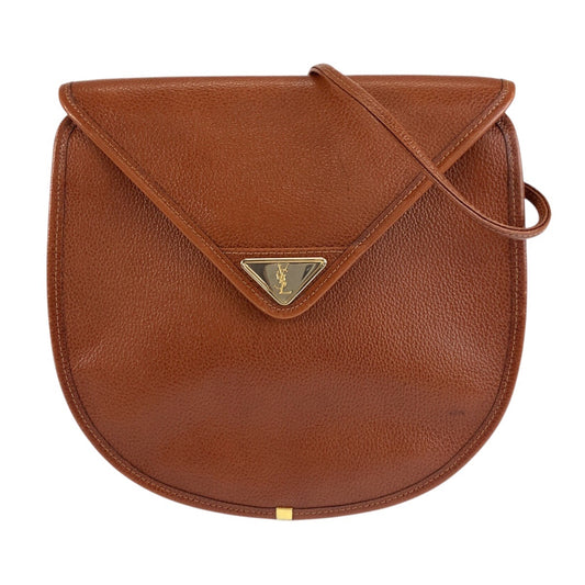 25273
YVES SAINT LAURENT イヴ サンローラン ヴィンテージ YSL ブラウン ゴールド金具 レザー ショルダーバッグ ポシェット レディース AB35