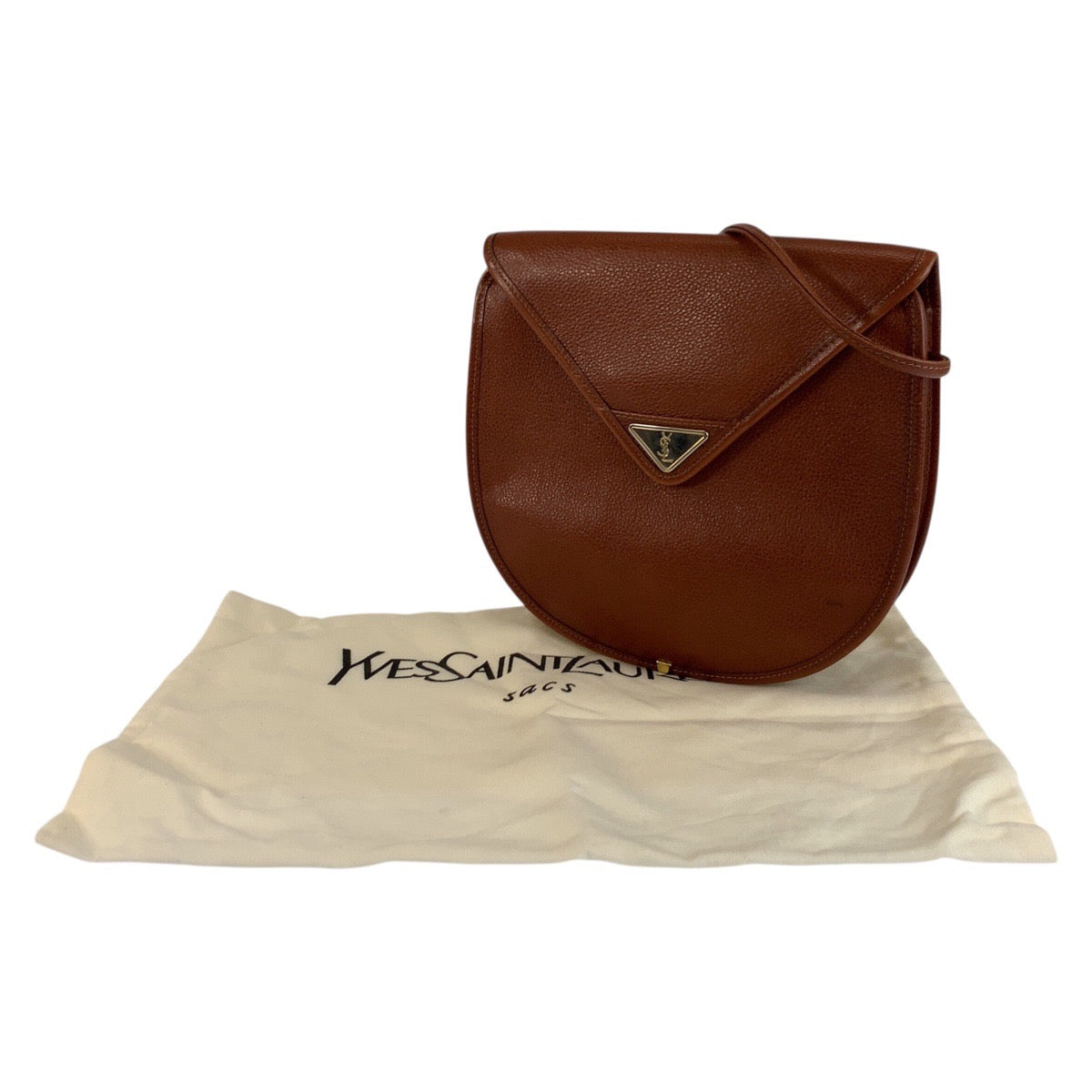 25273
YVES SAINT LAURENT イヴ サンローラン ヴィンテージ YSL ブラウン ゴールド金具 レザー ショルダーバッグ ポシェット レディース AB35