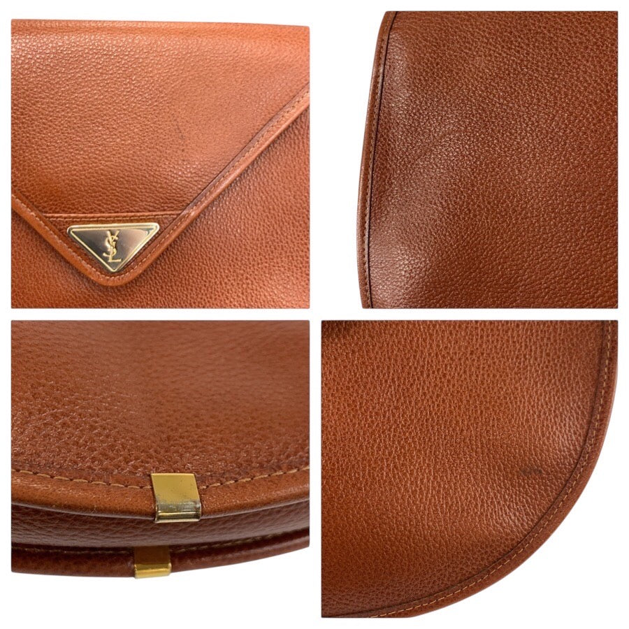 25273
YVES SAINT LAURENT イヴ サンローラン ヴィンテージ YSL ブラウン ゴールド金具 レザー ショルダーバッグ ポシェット レディース AB35