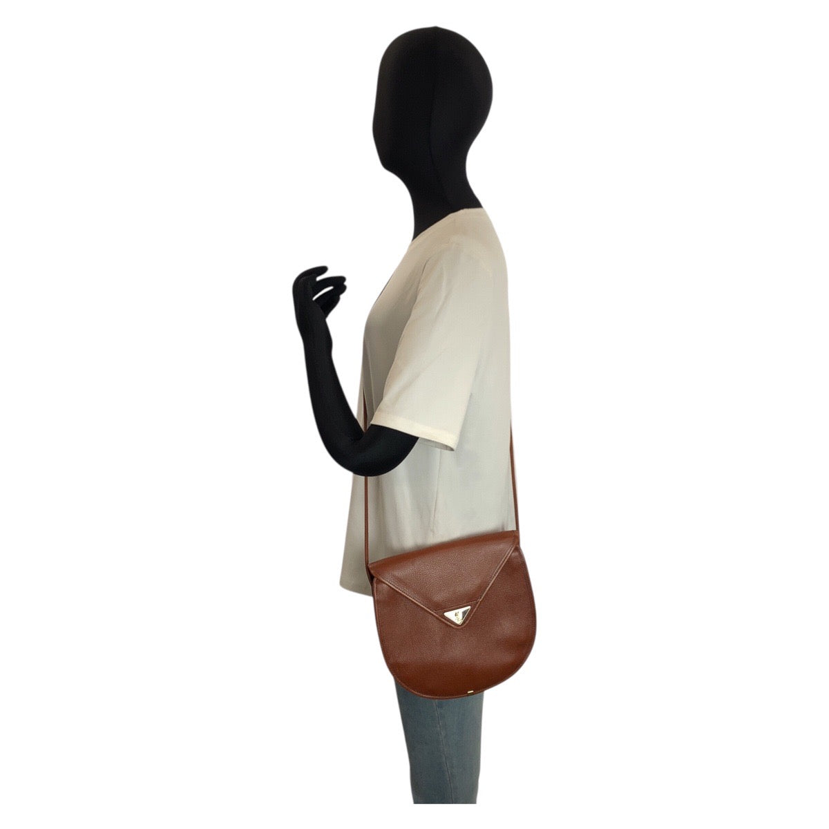 25273
YVES SAINT LAURENT イヴ サンローラン ヴィンテージ YSL ブラウン ゴールド金具 レザー ショルダーバッグ ポシェット レディース AB35
