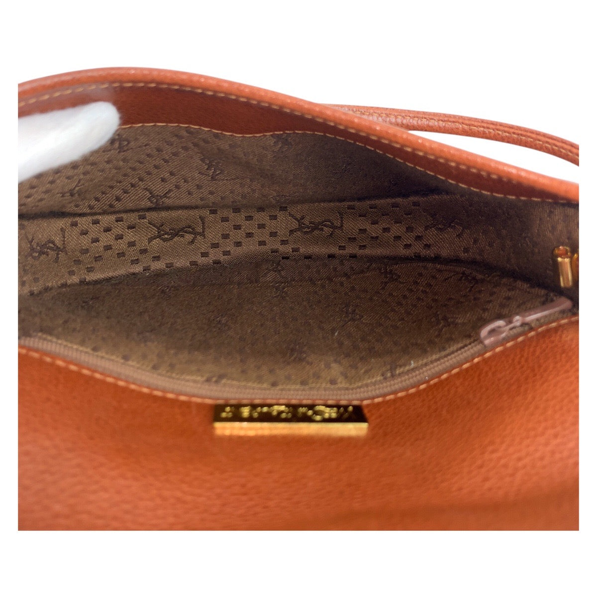 25273
YVES SAINT LAURENT イヴ サンローラン ヴィンテージ YSL ブラウン ゴールド金具 レザー ショルダーバッグ ポシェット レディース AB35