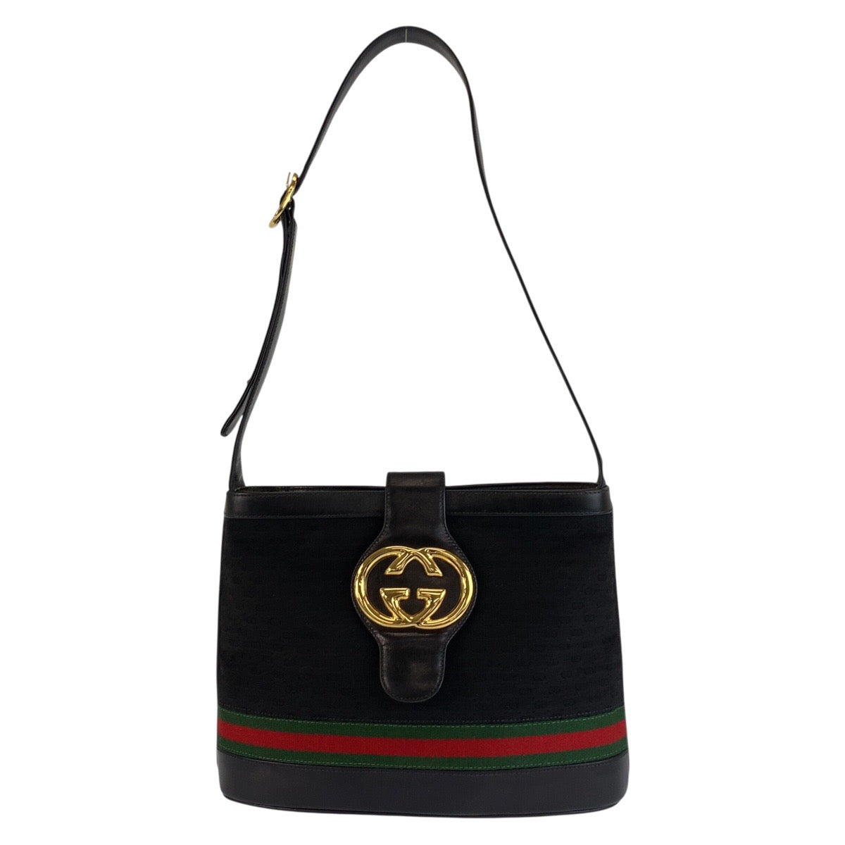 25276
GUCCI グッチ ヴィンテージ マイクロGG インターロッキング シェリーライン ブラック 黒 ゴールド金具 GGキャンバス / レザー ショルダーバッグ レディース AB35
