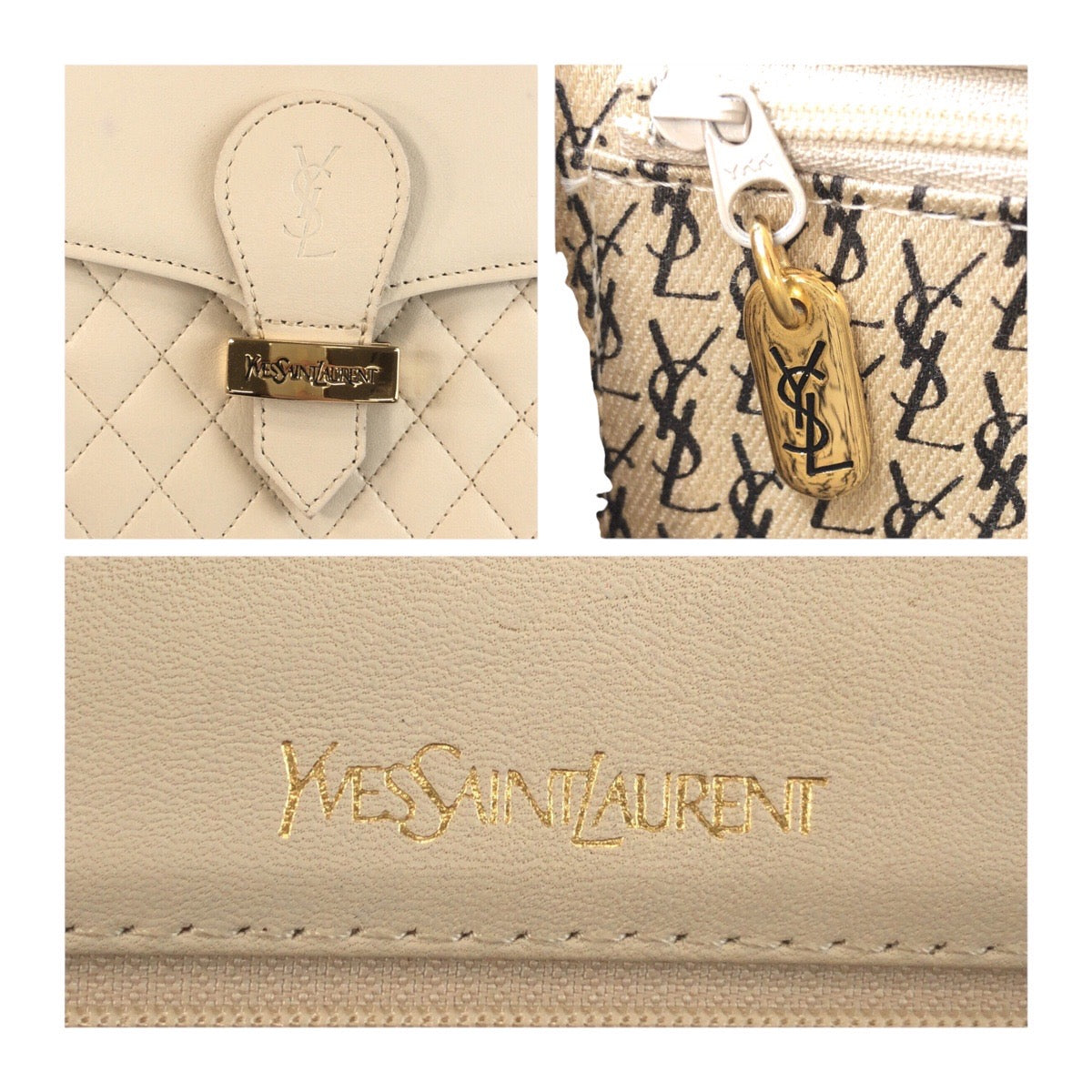 25278
YVES SAINT LAURENT イヴ サンローラン YSL キルティング ホワイト ゴールド金具 レザー ショルダーバッグ レディース ABP35