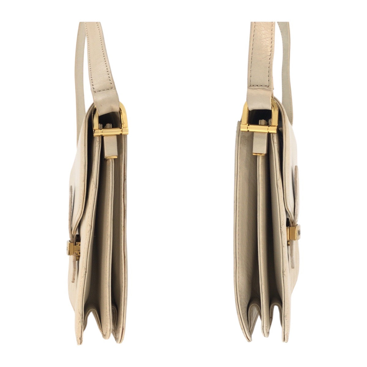 25278
YVES SAINT LAURENT イヴ サンローラン YSL キルティング ホワイト ゴールド金具 レザー ショルダーバッグ レディース ABP35