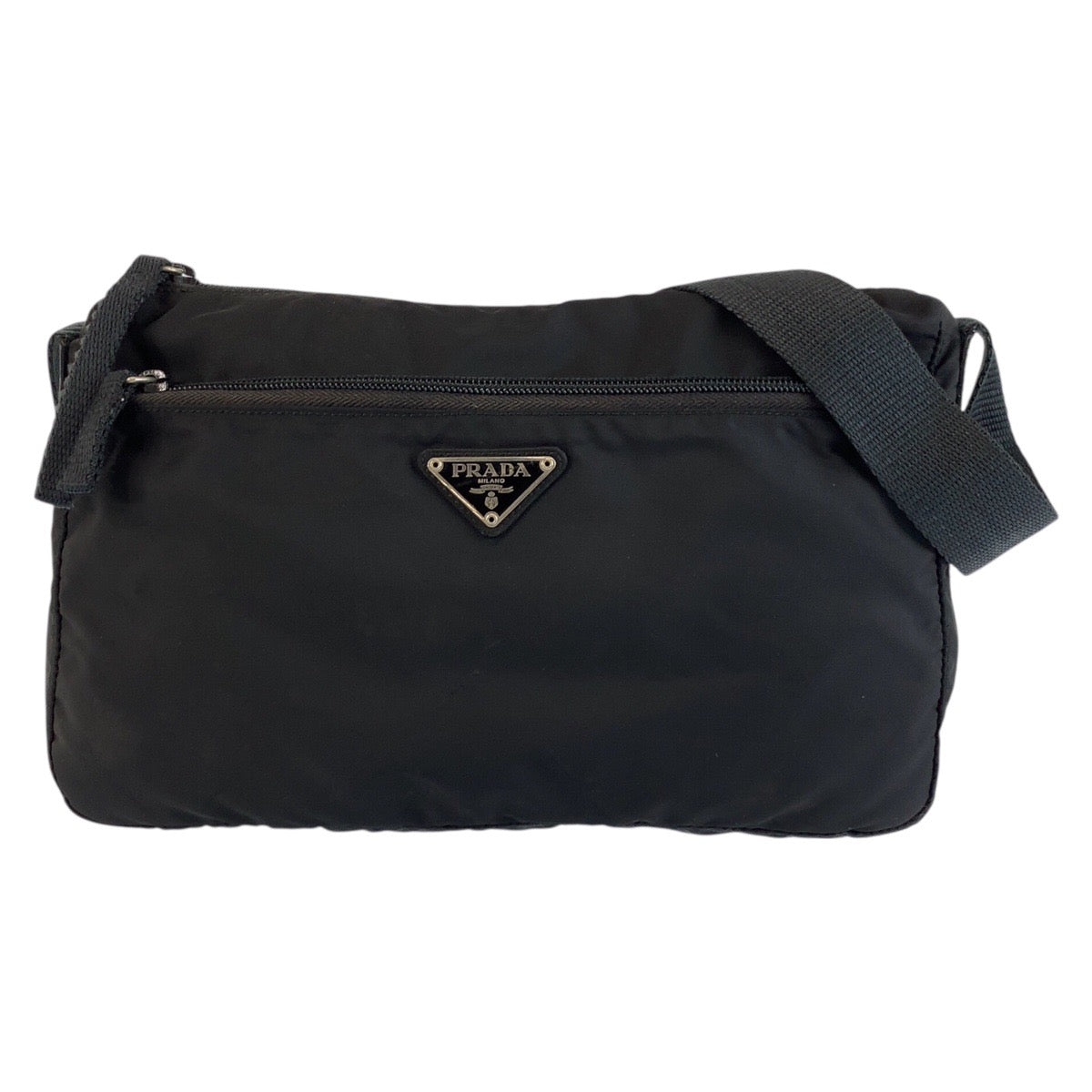 25280
PRADA プラダ テスート 三角ロゴプレート ブラック 黒 シルバー金具 ナイロン ショルダーバッグ ポシェット レディース AB28
