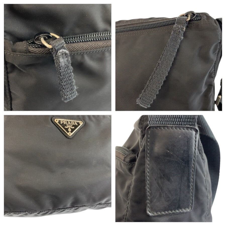 25280
PRADA プラダ テスート 三角ロゴプレート ブラック 黒 シルバー金具 ナイロン ショルダーバッグ ポシェット レディース AB28