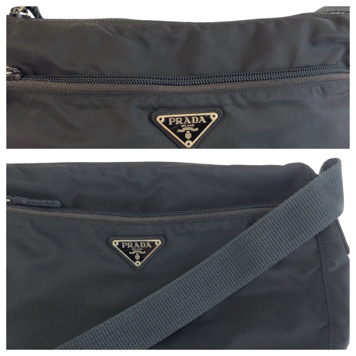 25280
PRADA プラダ テスート 三角ロゴプレート ブラック 黒 シルバー金具 ナイロン ショルダーバッグ ポシェット レディース AB28