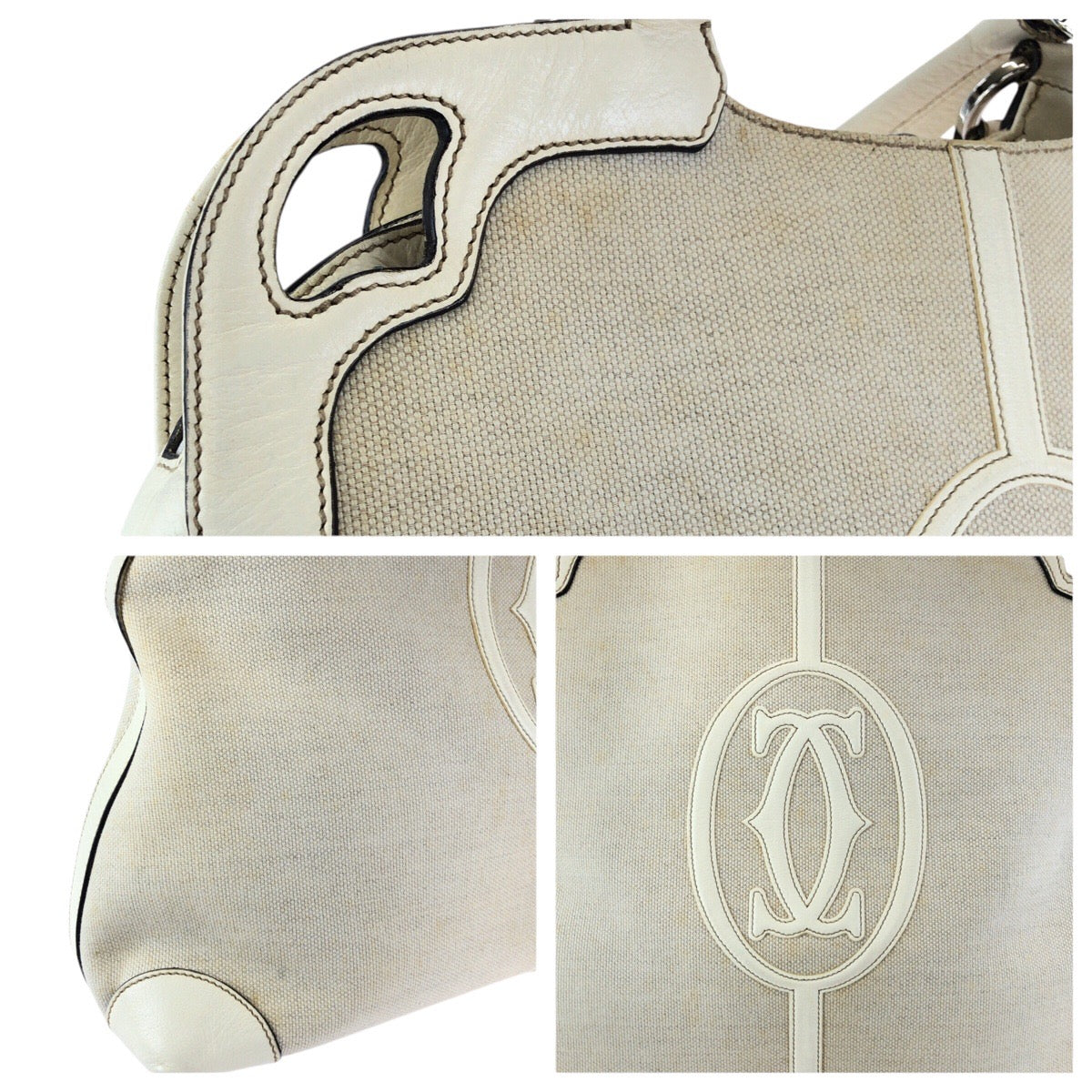 25281
CARTIER カルティエ マルチェロ ドゥ カルティエ オフホワイト シルバー金具 キャンバス / レザー トートバッグ ショルダーバッグ レディース AB30