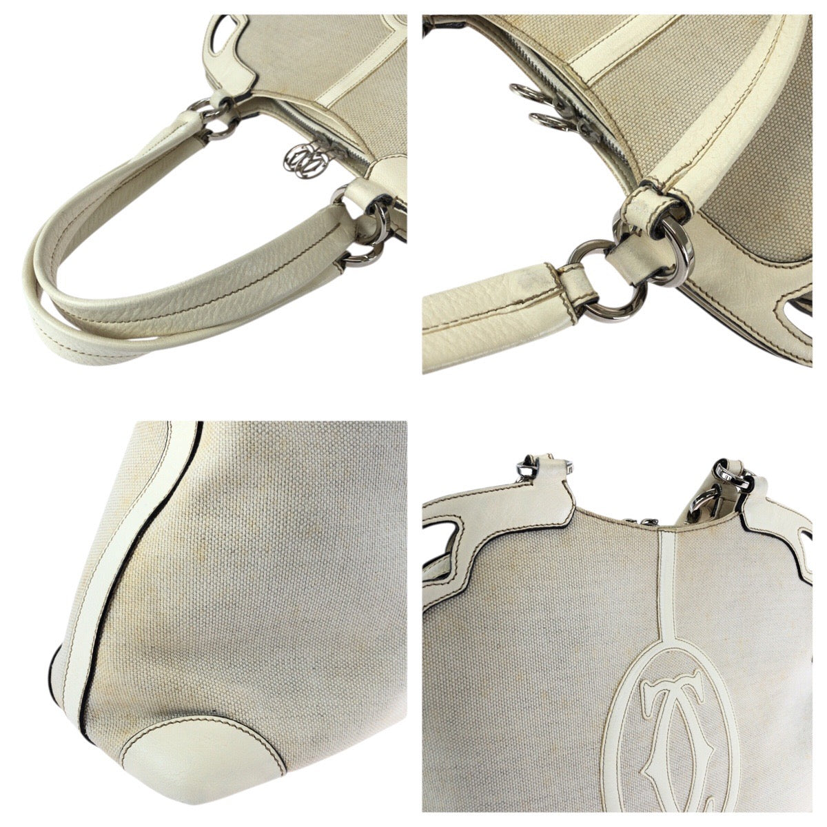 25281
CARTIER カルティエ マルチェロ ドゥ カルティエ オフホワイト シルバー金具 キャンバス / レザー トートバッグ ショルダーバッグ レディース AB30