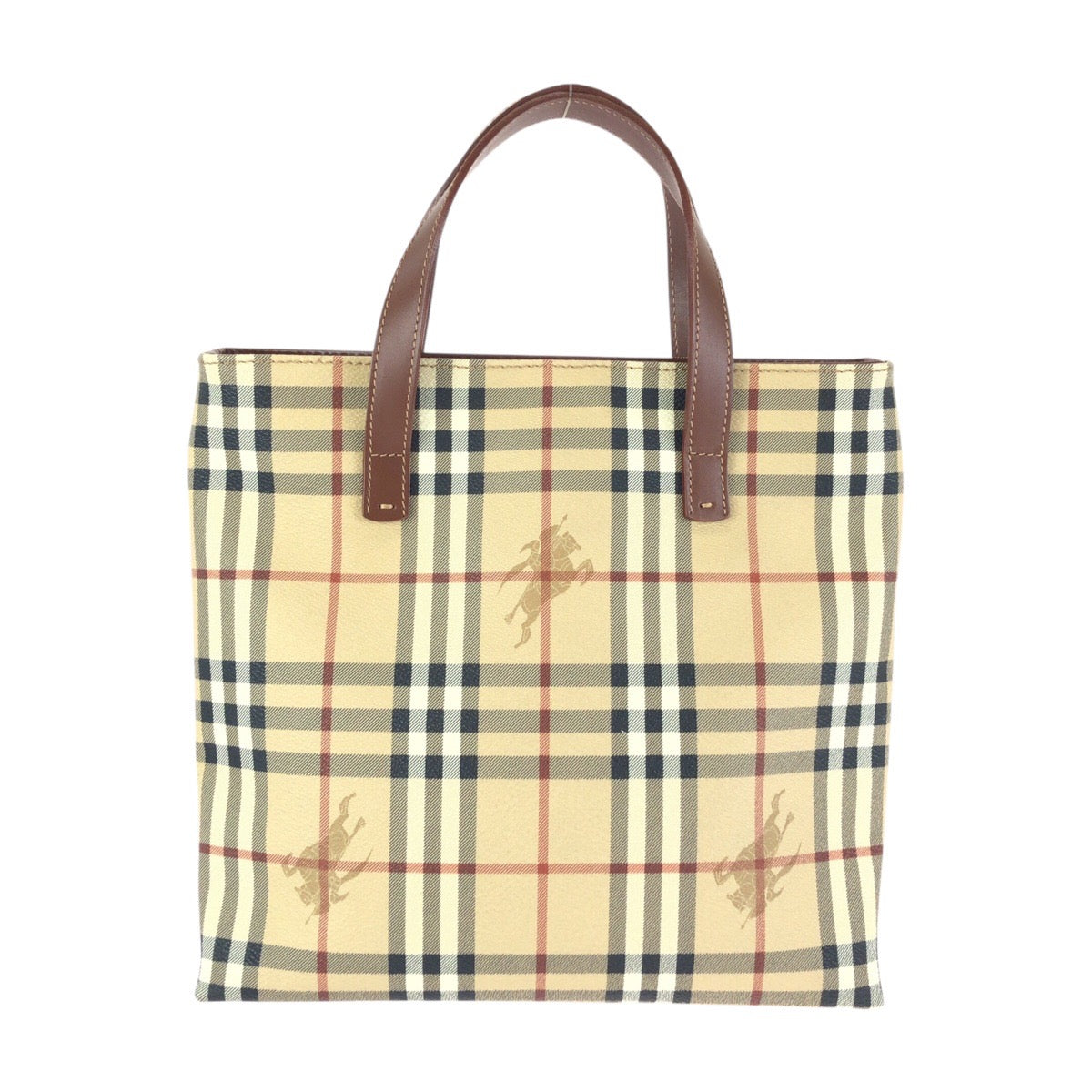25283
BURBERRY バーバリー ノバチェック シャドーホース ベージュ ブラウン ゴールド金具 PVC トートバッグ ハンドバッグ レディース A42