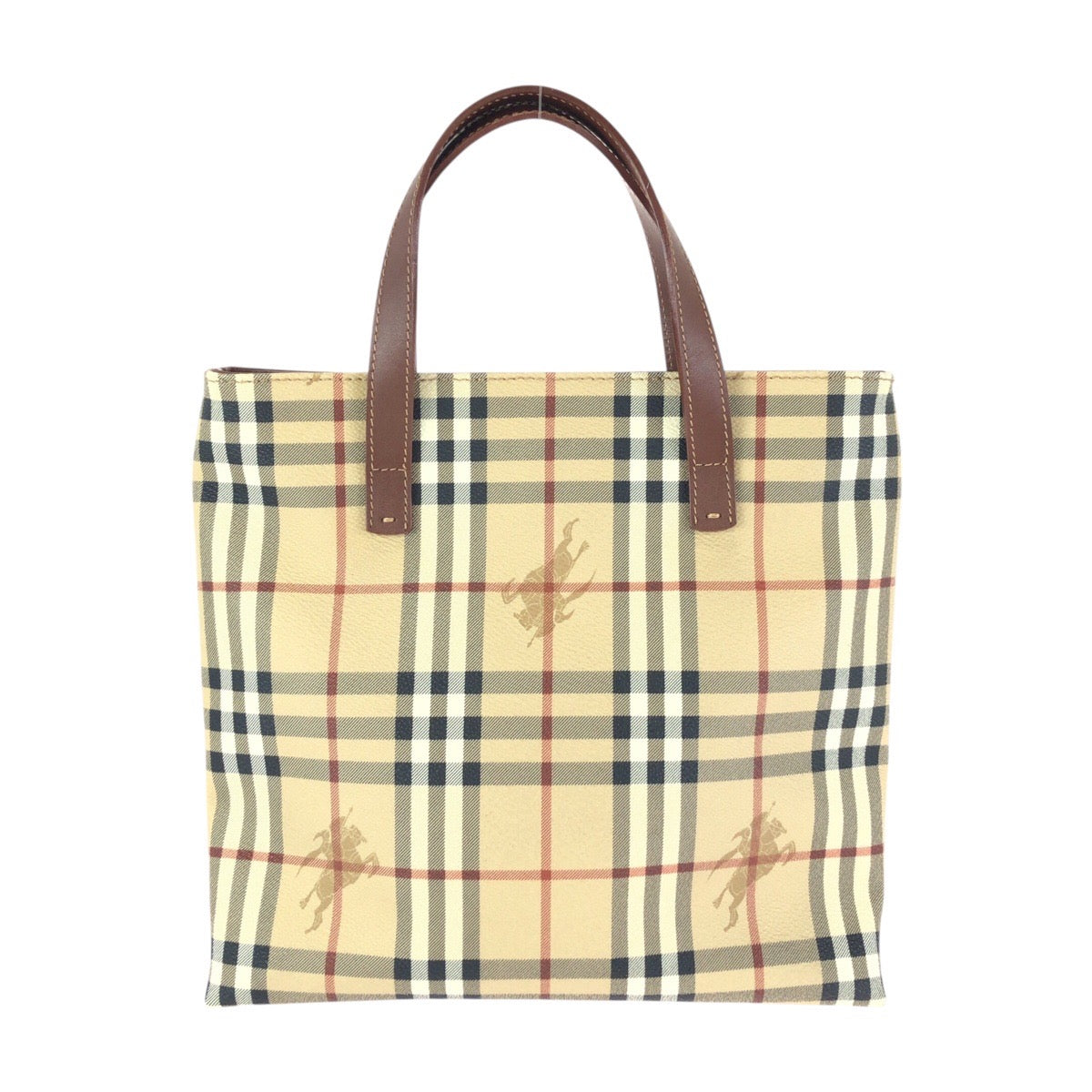 25283
BURBERRY バーバリー ノバチェック シャドーホース ベージュ ブラウン ゴールド金具 PVC トートバッグ ハンドバッグ レディース A42