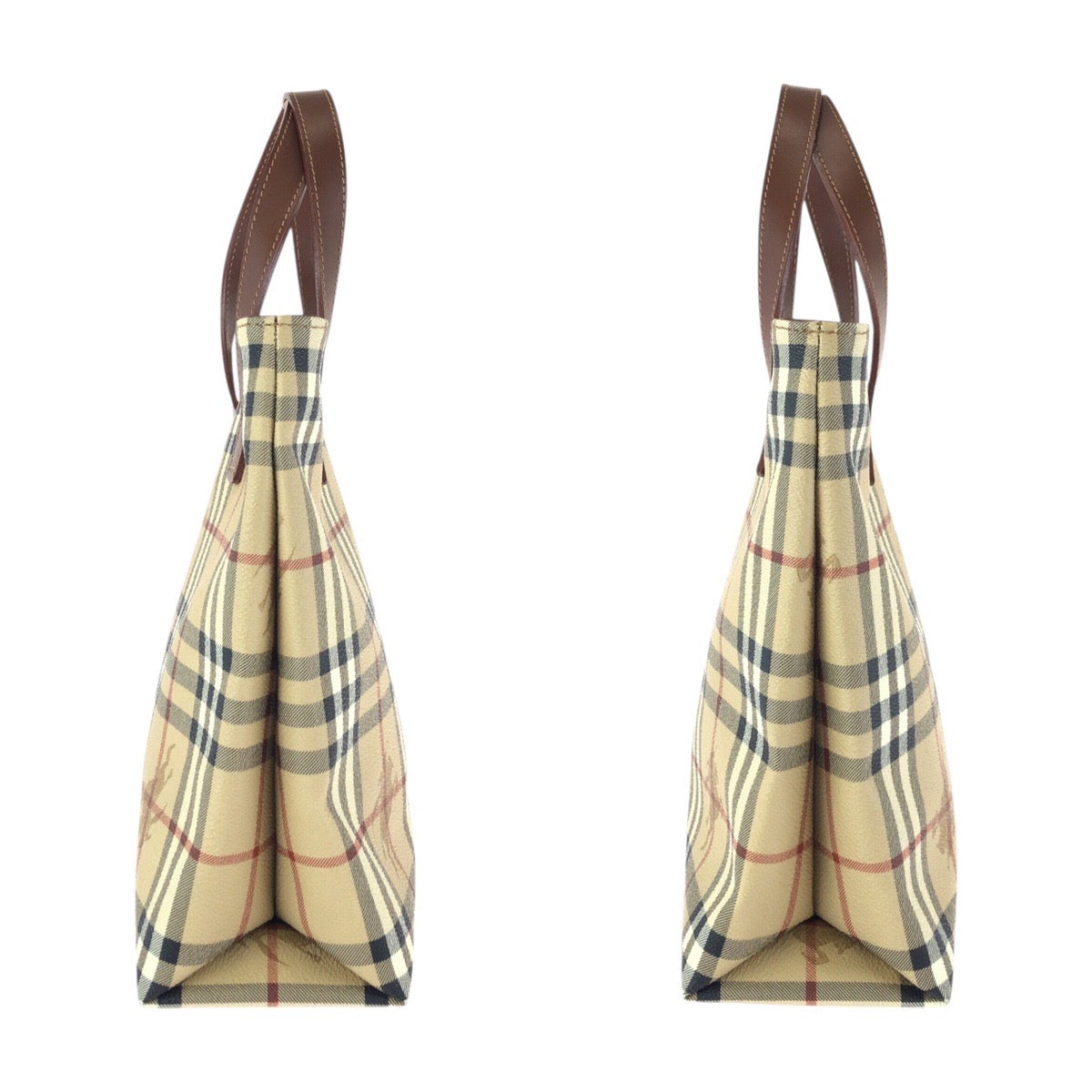 25283
BURBERRY バーバリー ノバチェック シャドーホース ベージュ ブラウン ゴールド金具 PVC トートバッグ ハンドバッグ レディース A42