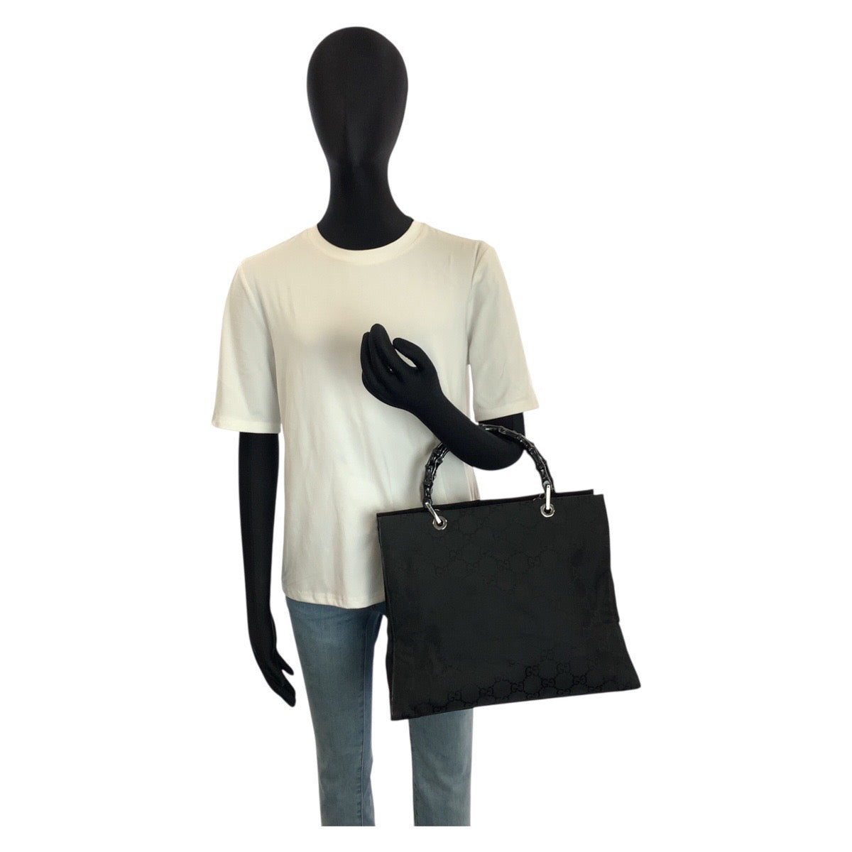 25284
GUCCI グッチ バンブー GG柄 ブラック 黒 ナイロン 002 1010 ハンドバッグ トートバッグ レディース ABP35