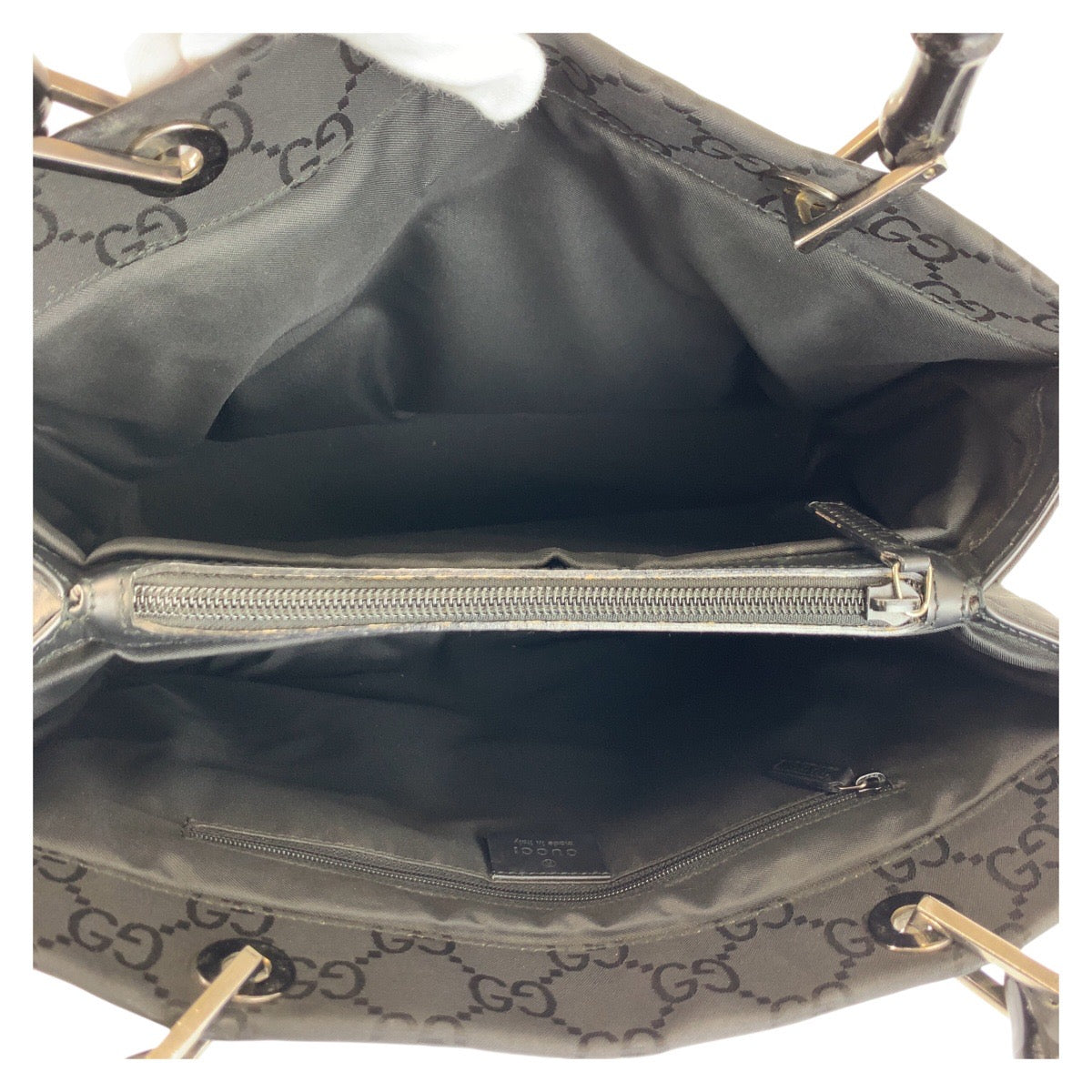 25284
GUCCI グッチ バンブー GG柄 ブラック 黒 ナイロン 002 1010 ハンドバッグ トートバッグ レディース ABP35