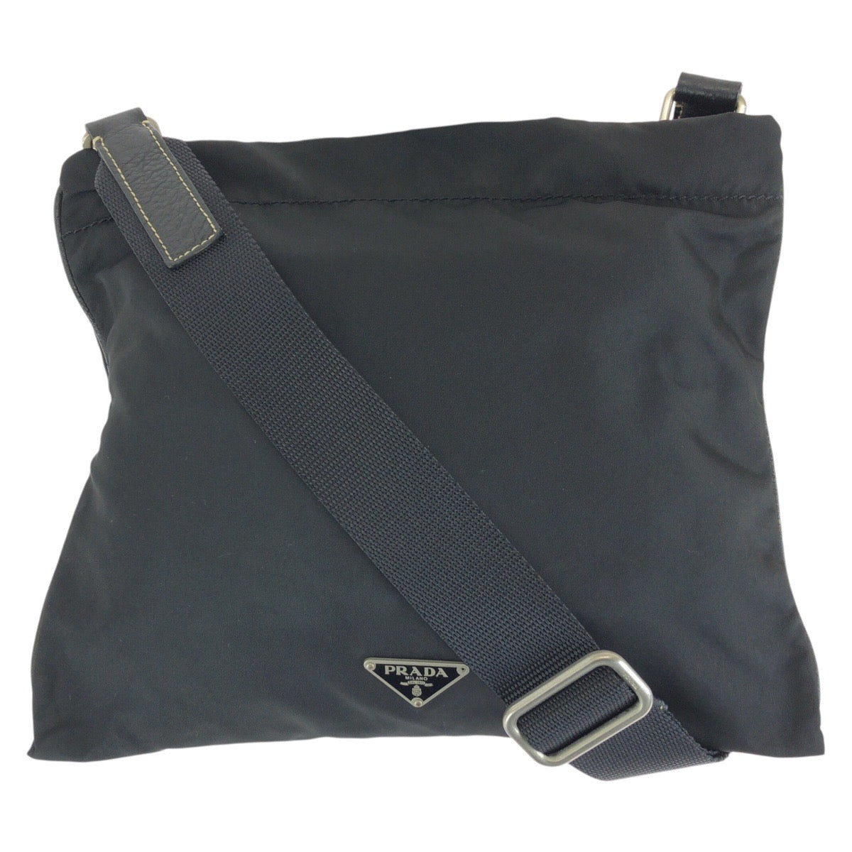 25286
PRADA プラダ テスート 三角ロゴプレート ブラック 黒 シルバー金具 ナイロン / レザー ショルダーバッグ メッセンジャーバッグ レディース ABP35
