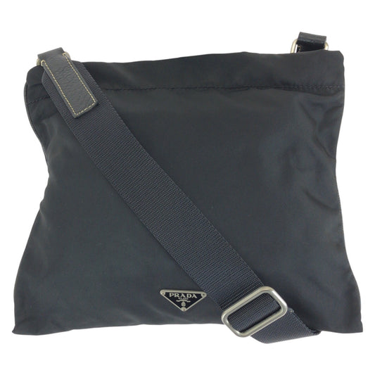 25286
PRADA プラダ テスート 三角ロゴプレート ブラック 黒 シルバー金具 ナイロン / レザー ショルダーバッグ メッセンジャーバッグ レディース ABP35