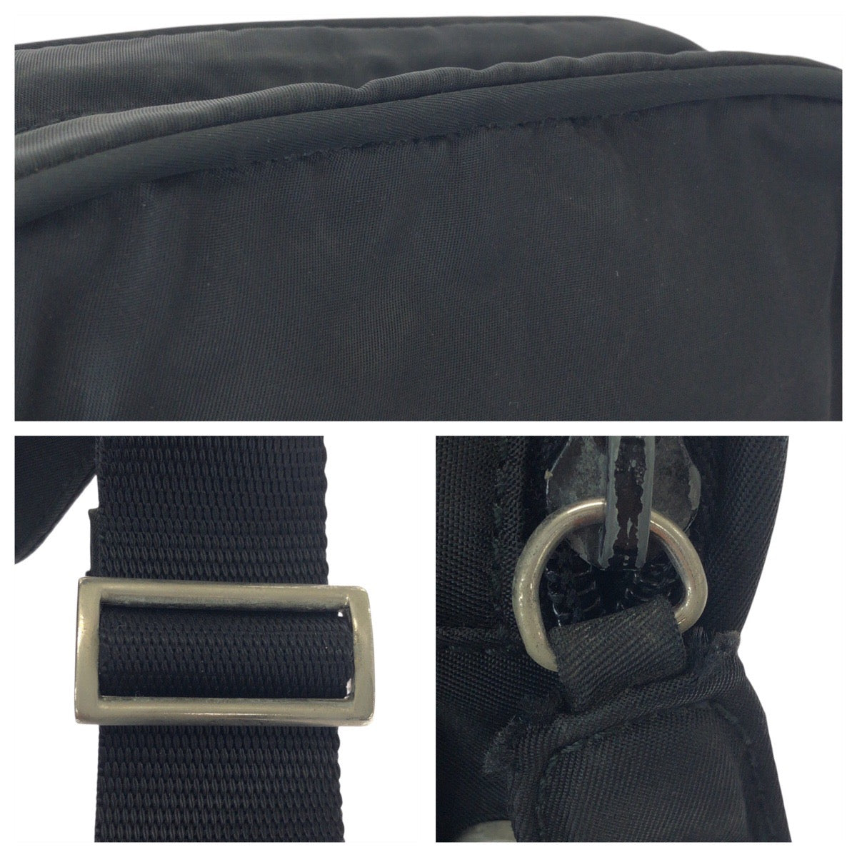 25288
PRADA プラダ テスート 三角ロゴプレート ブラック 黒 シルバー金具 ナイロン ショルダーバッグ ポシェット レディース AB28
