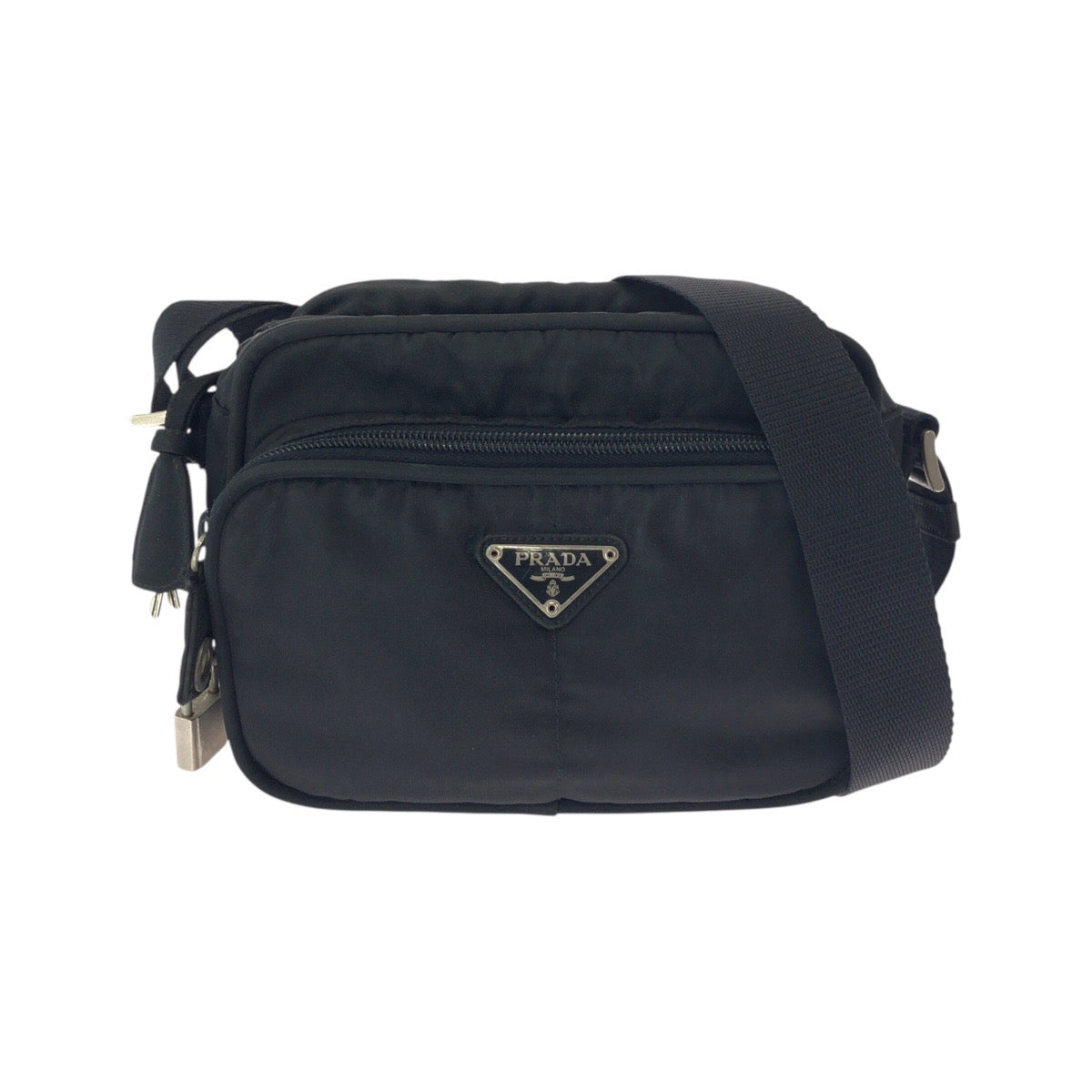 25288
PRADA プラダ テスート 三角ロゴプレート ブラック 黒 シルバー金具 ナイロン ショルダーバッグ ポシェット レディース AB28