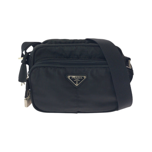 25288
PRADA プラダ テスート 三角ロゴプレート ブラック 黒 シルバー金具 ナイロン ショルダーバッグ ポシェット レディース AB28