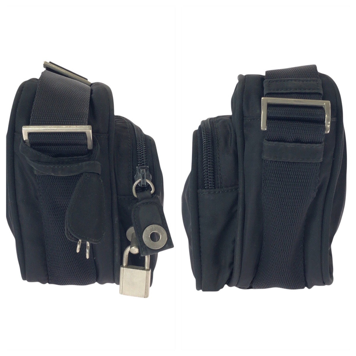 25288
PRADA プラダ テスート 三角ロゴプレート ブラック 黒 シルバー金具 ナイロン ショルダーバッグ ポシェット レディース AB28