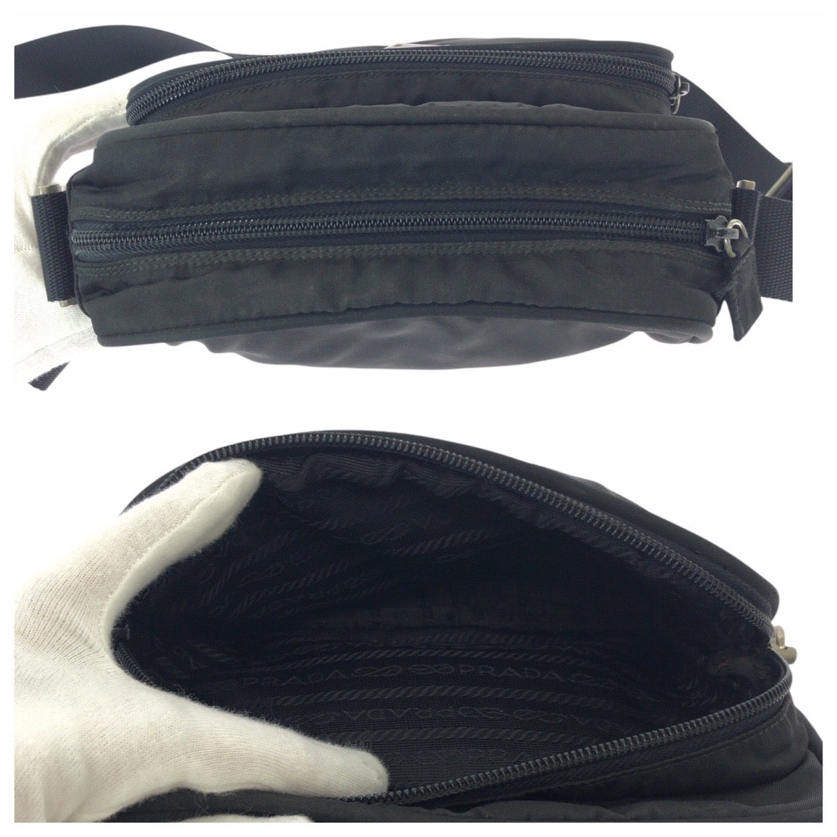 25288
PRADA プラダ テスート 三角ロゴプレート ブラック 黒 シルバー金具 ナイロン ショルダーバッグ ポシェット レディース AB28