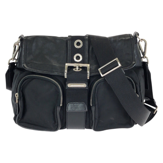 25289
PRADA プラダ テスート 三角ロゴプレート ブラック 黒 シルバー金具 ナイロン / レザー ショルダーバッグ メッセンジャーバッグ レディース ABP35
