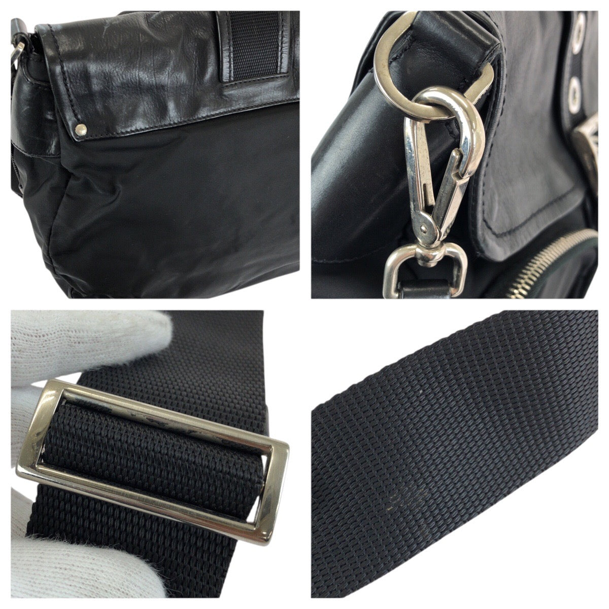 25289
PRADA プラダ テスート 三角ロゴプレート ブラック 黒 シルバー金具 ナイロン / レザー ショルダーバッグ メッセンジャーバッグ レディース ABP35