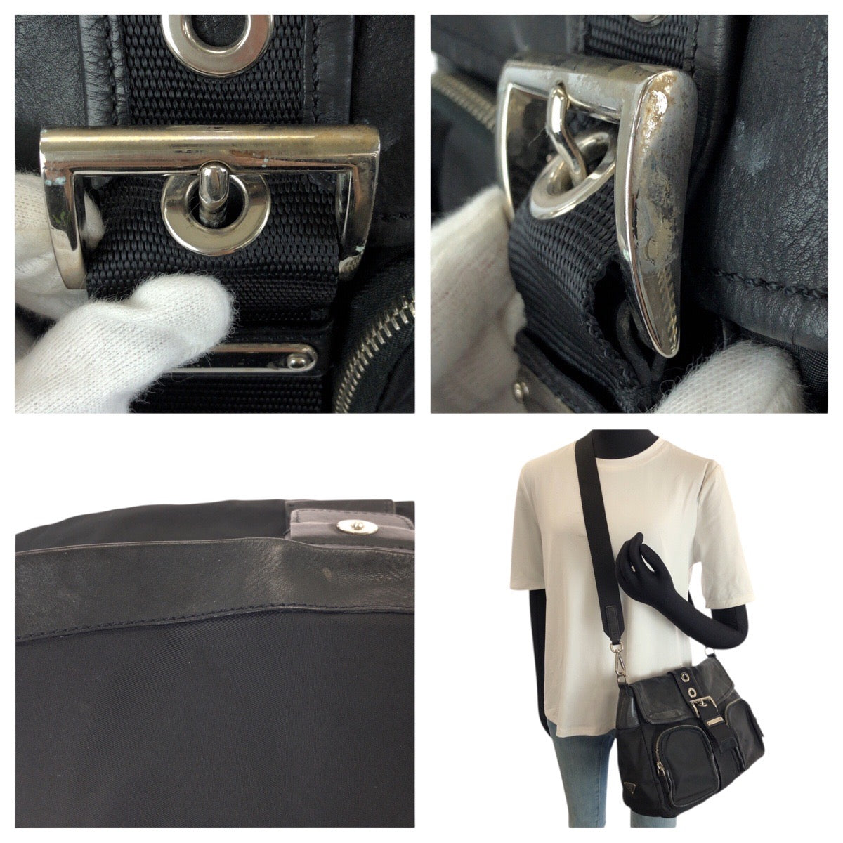 25289
PRADA プラダ テスート 三角ロゴプレート ブラック 黒 シルバー金具 ナイロン / レザー ショルダーバッグ メッセンジャーバッグ レディース ABP35