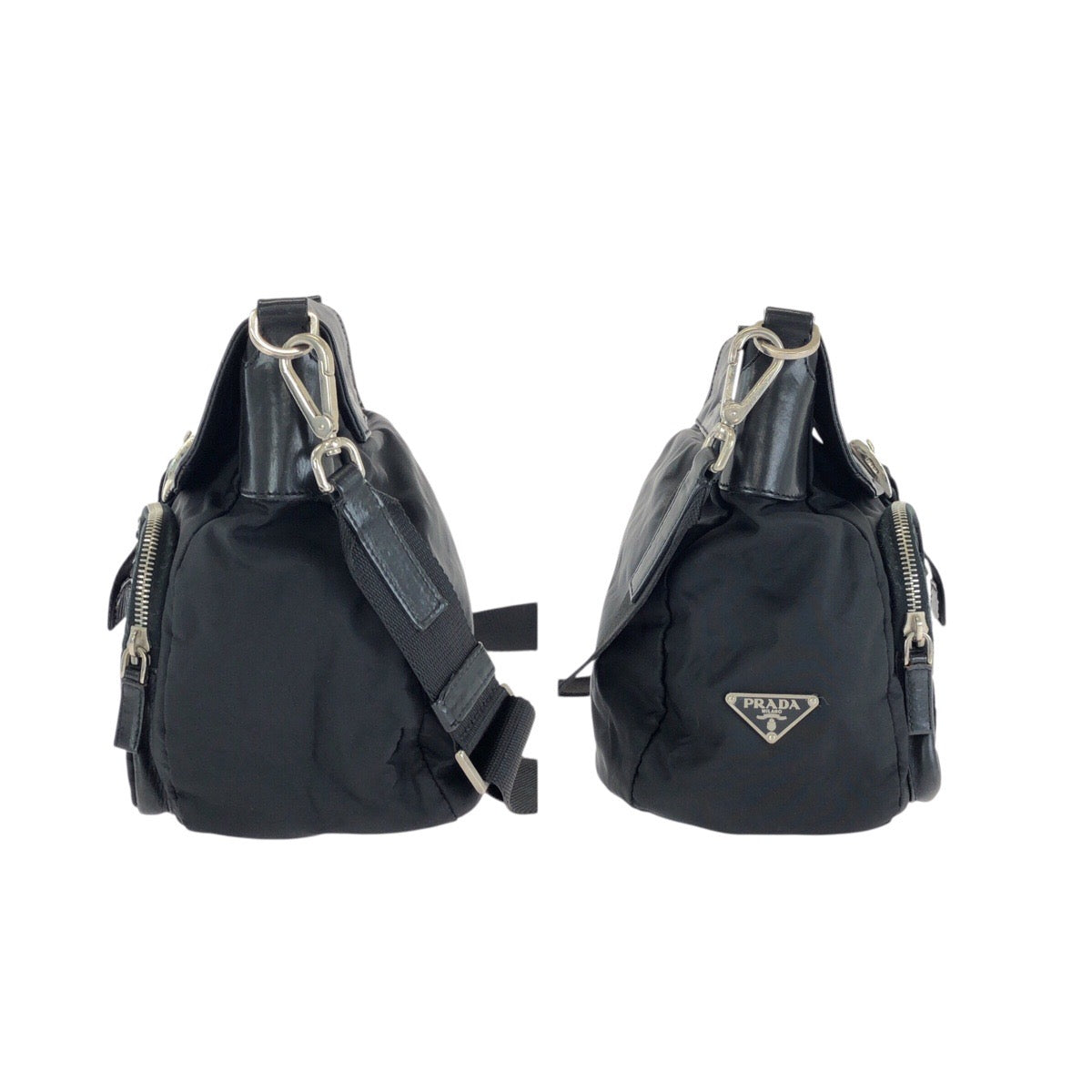 25289
PRADA プラダ テスート 三角ロゴプレート ブラック 黒 シルバー金具 ナイロン / レザー ショルダーバッグ メッセンジャーバッグ レディース ABP35