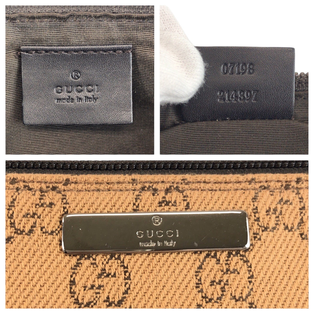25290
GUCCI グッチ ベージュ ブラウン GGキャンバス 07198 ハンドバッグ アクセサリーポーチ レディース A35
