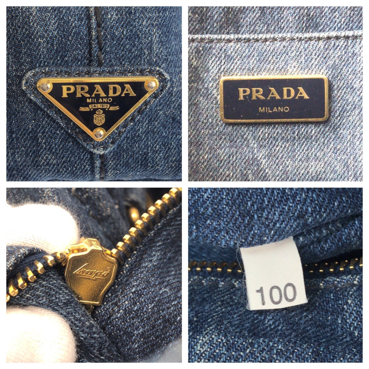 25294
PRADA プラダ カナパ ブルー ゴールド金具 デニム トートバッグ ハンドバッグ レディース AB37